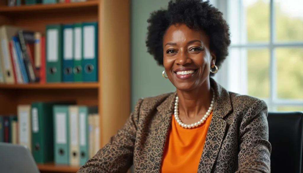 diretora de escola em seu escritorio